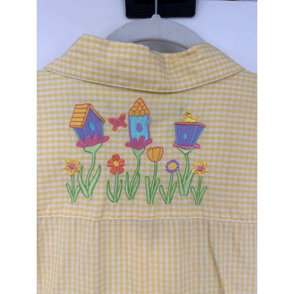 VTG Scott Womens 2X Button Down Shirt Gingham Yellow Embroidered Cottagecore - Picture 10 of 13